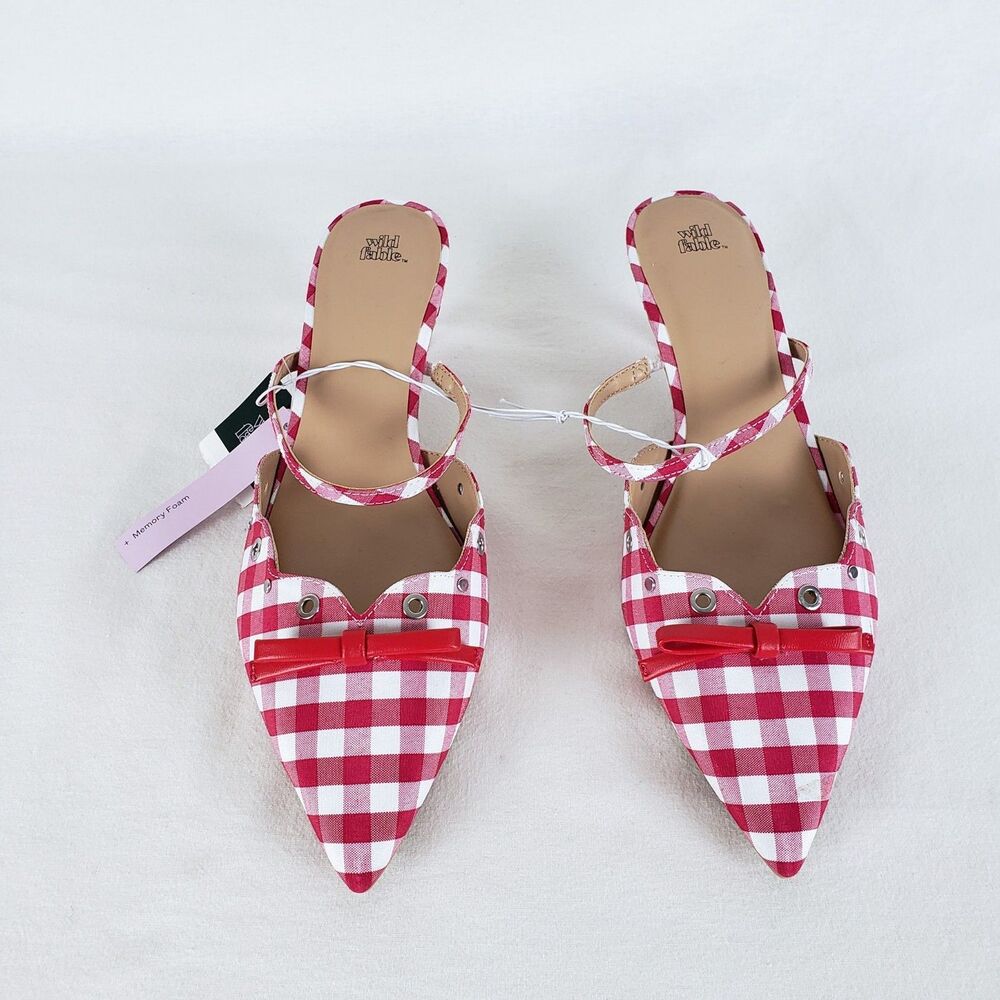 Wild Fable Coquette Gingham Kitten Heels Womens 11 Red Grommet Retro Cottage NWT - Picture 2 of 9
